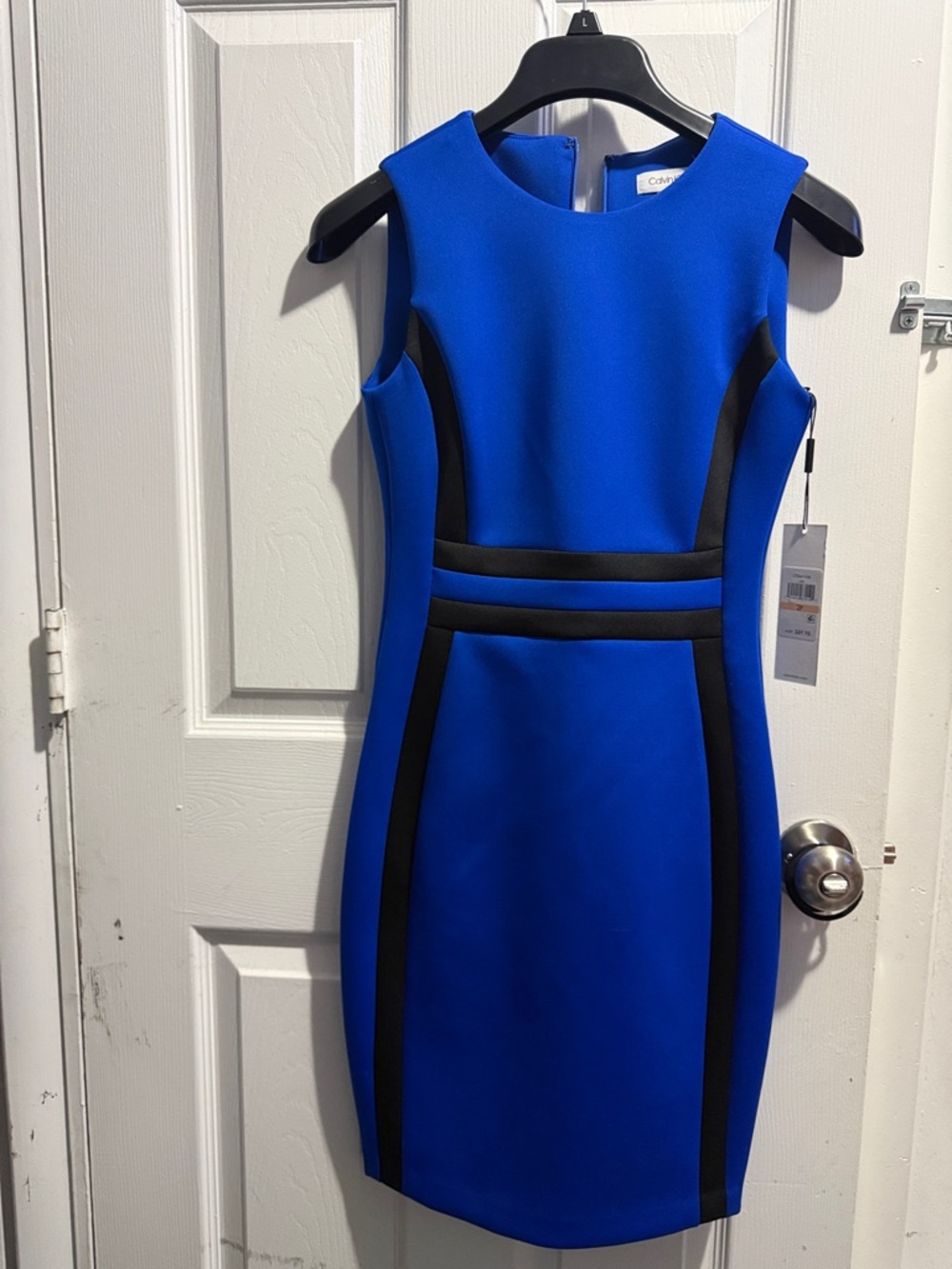 Calvin Klein Cobalt Blue Midi Sheath Dress with Black Trim